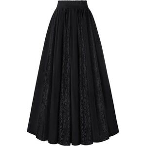 Women Boho Flowy Lace Patchwork Renaissance Long Skirts Black